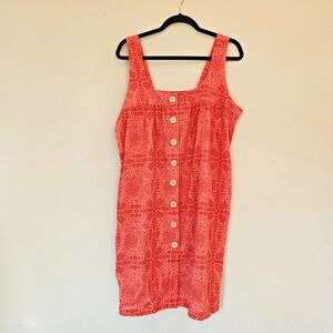 Bohera Dress Made in India 100% Cotton Button Front Orange Sleeveless Sz L NWOT